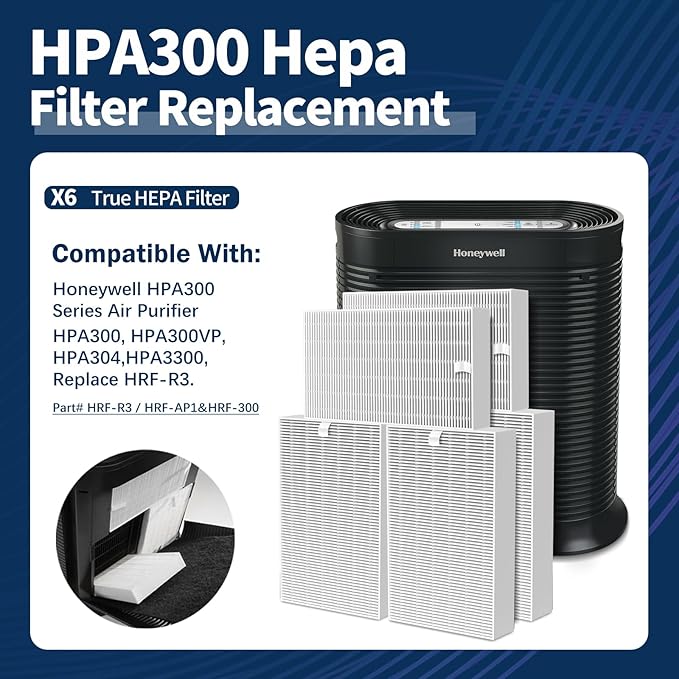 HPA300 HEPA Filter R Replacement for Honeywell HPA300 Air Purifier Filters Compatible with Honeywell HPA300 HPA200 HPA100 and HPA5300 Series, HRF-R3, HRF-R2, HRF-R1, 6 Pack