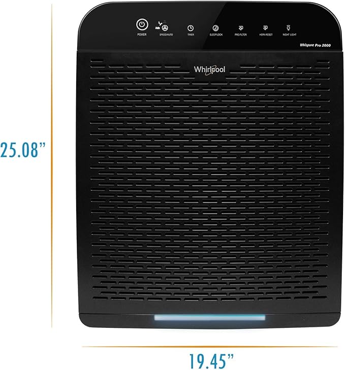 Whirlpool WPPRO2000B Whispure True Hepa Air Purifier, Activated Carbon, 508 Sq ft, Smart Auto Mode, Ideal For Allergies, Odors, Pet Dander, Mold, Smoke, Wildfire & Germs - Slate Black