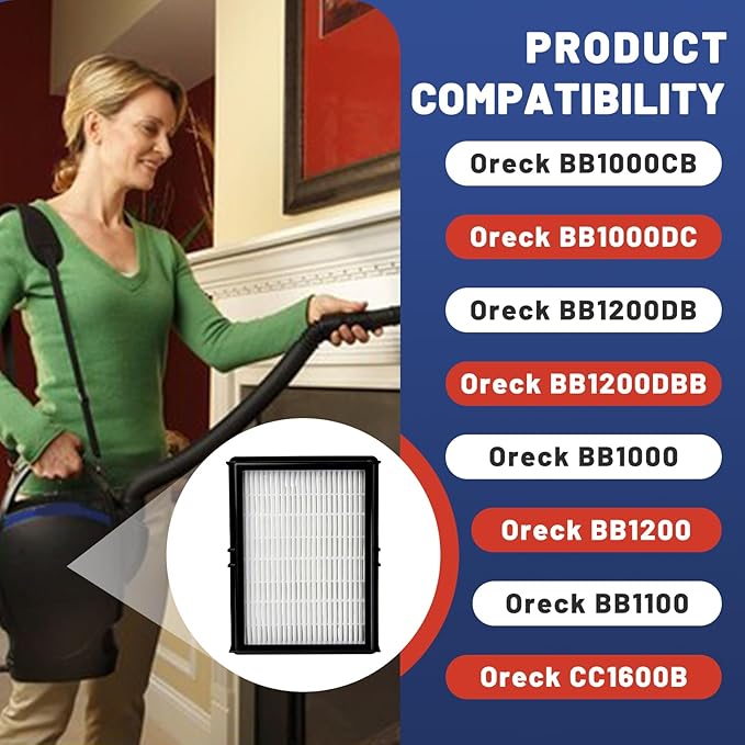 2 Pcs HF1000 HEPA Filters Compatible with Oreck Buster BB1000 Vacuum, Replacement Parts for BB1100, CC1600 Series