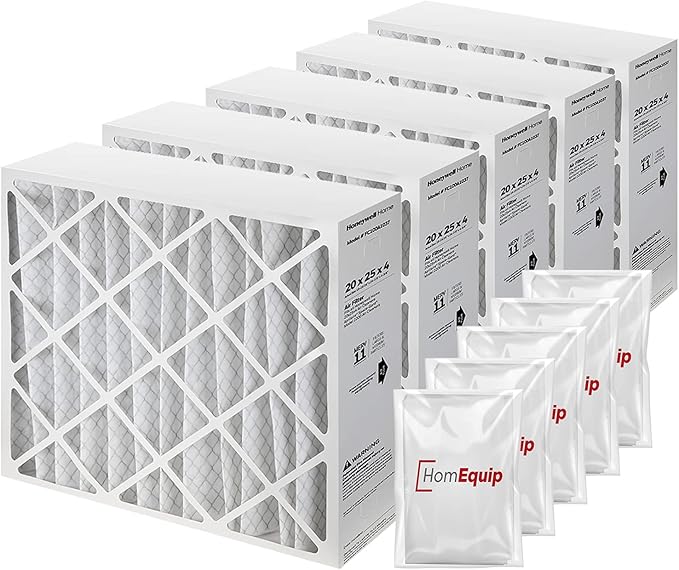 Furnace Filters FC100A1037 - HVAC 20x25x4 Air Filter Replacement Merv 11 with Homequip Easy Disposal Bag (5 Pack)