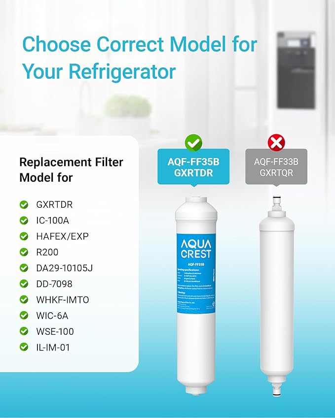 AQUA CREST GXRTDR Inline Water Filter, NSF Certified, Compatible with GE GXRTDR, Samsung DA29-10105J, Whirlpool WHKF-IMTO, Reduces Chlorine, Fluoride, for Refrigerator, Ice Maker, RVs (Pack of 3)
