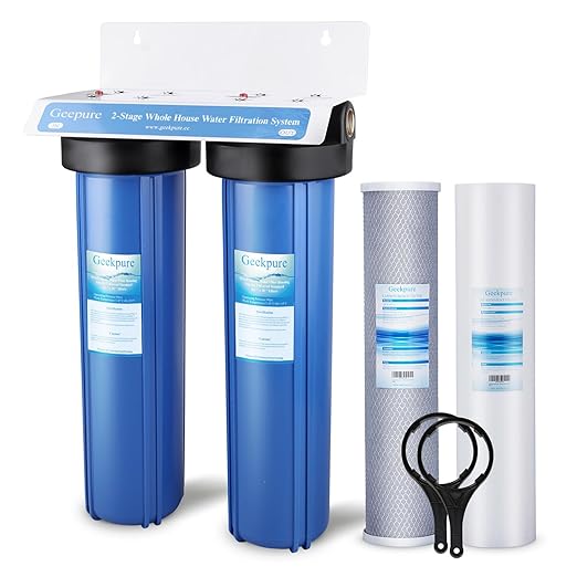 Geekpure 2 Stage Whole House Water Filter System with 20-Inch Blue Housing -1" NPT