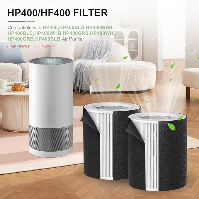H-HF400-VP Replacement Filter Kit Compatible with Hunt-er H-HF400-VP H-PF400 with True HEPA Pre-Filter for HP400 Air Purifier Series,2 True HEPA Filter+8 Pre-Filters