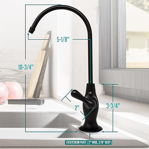 Airgap RO Faucet Reverse Osmosis Drinking Water Filtration System Water Dispenser Spout (Matte Black) with Pre-Inserted Tubing and Faucet Wrench. Vase Style. NSF Certified.