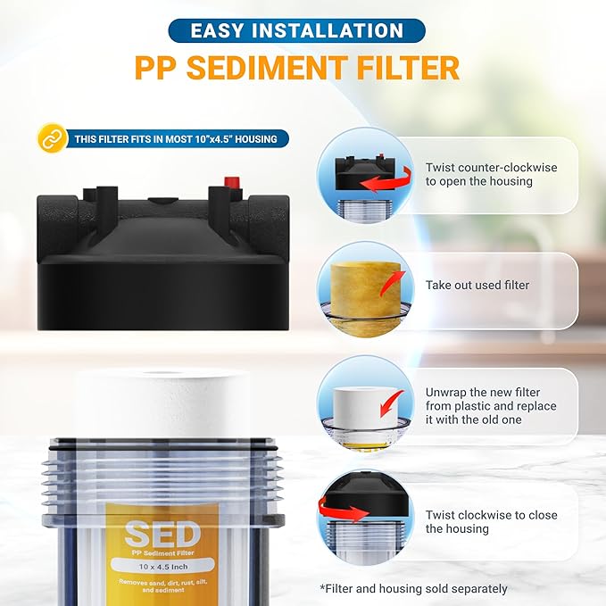 Max Water 5 Micron 10 x 4.5 inch Whole house Sediment Water Filter | Meltblown Polypropylene Well Water Filter Replacement Cartridges for DGD-5005, AP810, SDC-45-1001, GXWH30C, PP10BB (1 Pack)