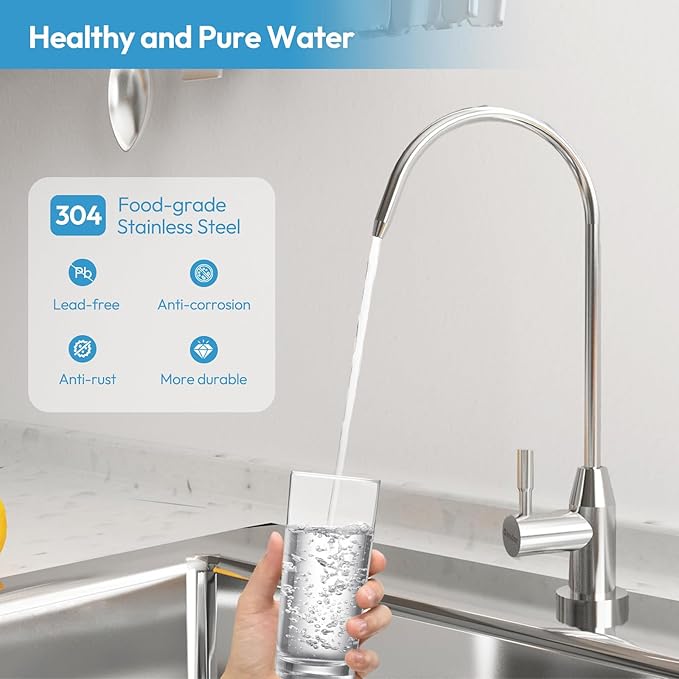 Drinking Water Faucet, Filtered Water Reverse Osmosis RO Faucet for Kitchen Sink, Non-Air Gap, Lead-Free, 304 Stainless Steel, Brushed Nickel (WF1)