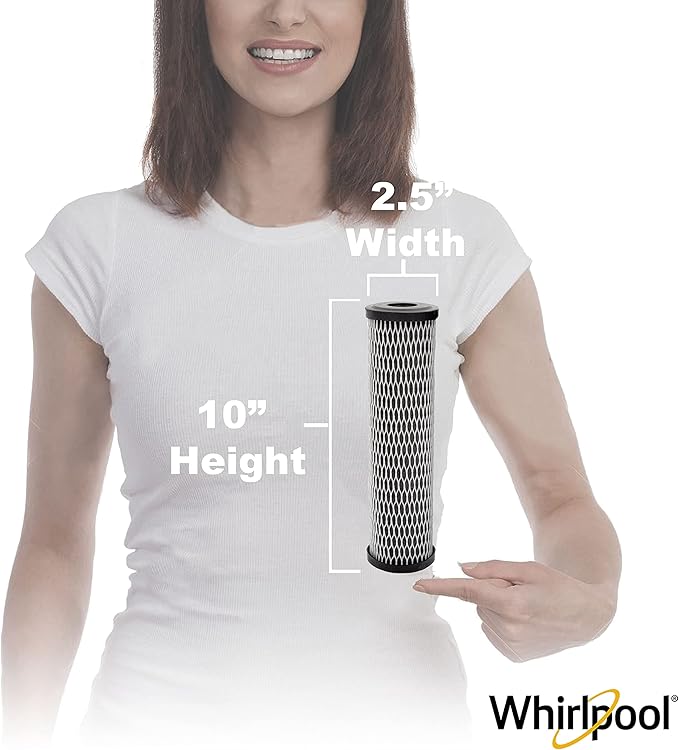 Whirlpool 5-Micron CTO Replacement Water Filter WHKF-WHWC, 10 x 2.5 inch Carbon Wrap Cartridge Reduces Chlorine Taste & Odor, NSF Certified for Whole House Sediment and Drinking Filtration System