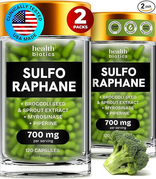 Sulforaphane Supplement Organic Broccoli Sprouts | Stabilized Sulforaphane Kids & Adult | from Broccoli Florets & Seeds | Organic Sulfur Supplements 240 Pills | 2 Packs