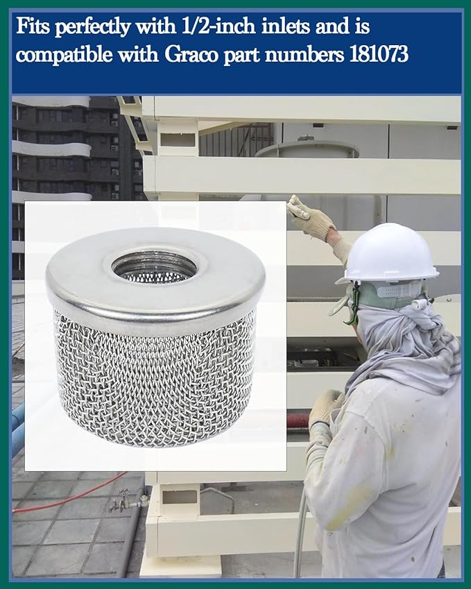 (2pack) 181073 Pump Inlet Strainer Filter 1/2" NPT Thread, Double-Layer Stainless Steel Compatible withGraco 350 EM,380 EM,390 EM, 400 EM, 480 EM, 490 EM,500, Super NOVA, Paint Sprayers