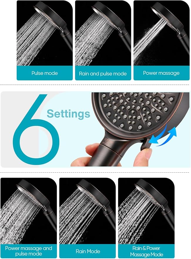 Cobbe Filtered Shower Head with Handheld, High Pressure 6 Spray Mode Showerhead with Filters, Water Softener Filters Beads for Hard Water - Remove Chlorine - Reduces Dry Itchy Skin, Oil Rubbed Bronze