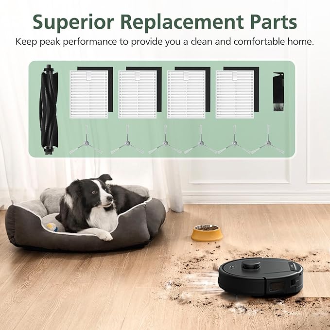 12 Pack Replacement Accessories kit Compatible with eufy L60/ L60 SES/ L50/ L50 SES Robot Vacuum Replacement Parts (1 Pack Roller Brush+4 Pack Filter & Sponge+6 Pack Side Brush+1 Cleaning Kit)