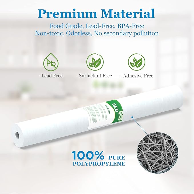 5 Micron Water Filter 20" x 2.5" Replacement Cartridge, 20-inch Sediment Pre-Filters for Whole House Water Filtration/Water Softener Systems, 6-Pack