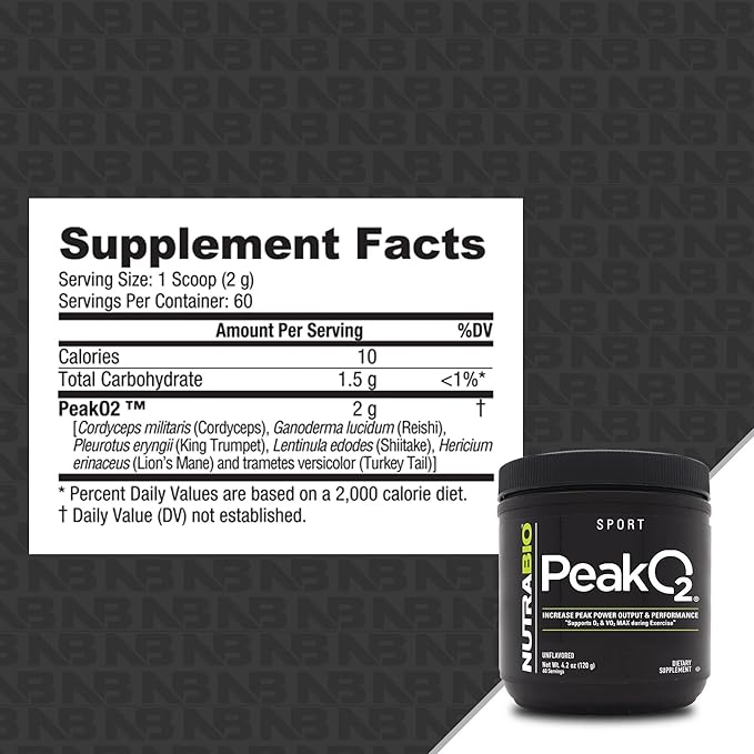 NutraBio Peak O2, Unflavored, 4.2 oz (120 g), Labs