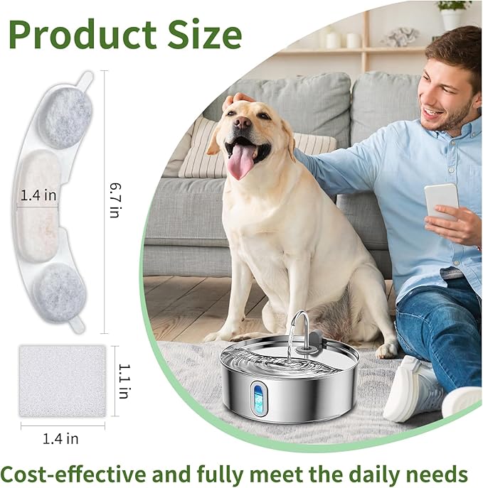 12 Sets Pet Dog Replacement Filters Compatible with Smartoo 7l/236oz/1.8G Dog Water Fountain, Water Fountain Filters for Stainless Steel Dog Water Fountain