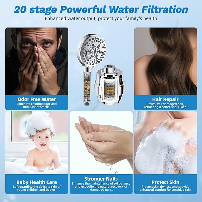 Hibbent Dual Filter All Metal 10"Rainfall Showerhead Combo, High Pressure Filter Shower Head with 10-Spray Mode Handheld, Innovative 4-way Diverter with Pause Mode, 71'' Shower Hose and Holder, Chrome