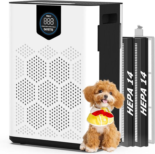Air Purifiers for Home Large Room Up to 3000 Ft² with 2xH14 HEPA Filters, Air Purifiers for Pets Bedroom with Washable PreFilters, 2 TIMES Purification Speed In Turbo Mode for Dust, Hair, Odor