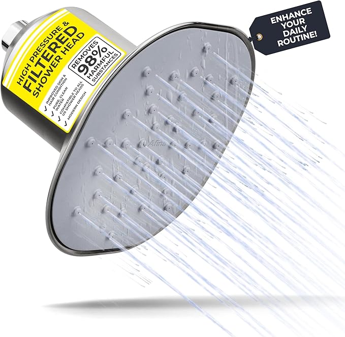 Afina Shower Head with Filter - High Pressure Filtered Shower Head - Improves Skin & Hair by Reducing Chlorine & Heavy Metals from Hard Water | Shower Filter (Nickel)