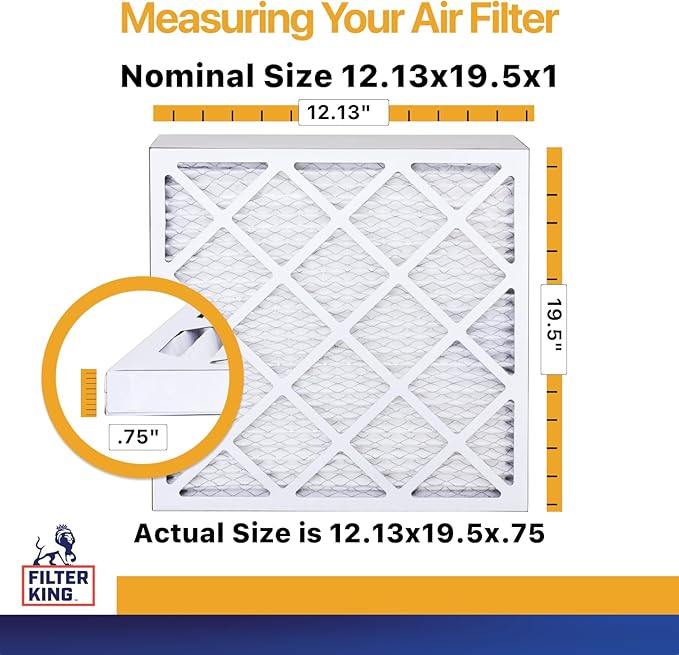Filter King 12.13x19.5x1 Air Filter | 12-PACK | MERV 13 HVAC Pleated A/C Furnace Filters | MADE IN USA | Actual Size: 12.13 x 19.5 x .75"