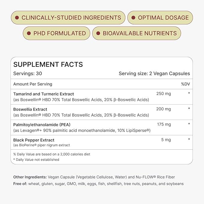 MOVE Fast Acting Joint Supplements | Tamaflex® Turmeric & Tamarind, Levagen®+ PEA Palmitoylethanolamide, Boswellia Serrata, Bioperine® Black Pepper Extract | Joint Support & Mobility | 60 Vegan Caps