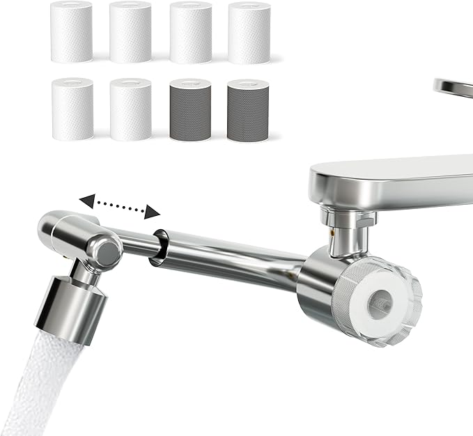 Frizzlife Splash-proof Sink Faucet Extender with Filter, Certified Reduce 99% Chlorine, 1080° Rotating Tap Aerator, 3 Modes Spray Attachment for kitchen/Bathroom/Toddlers, Extra Extension