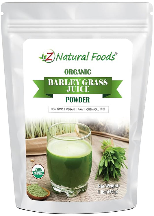 Z Natural Foods Organic Barley Grass Juice Powder - Made in USA, USDA Organic Nutrient-Dense Green Drink Mix for Energy, Detox with Amino Acids - Antioxidant Juice Blend for Water, Smoothies, 1 lb