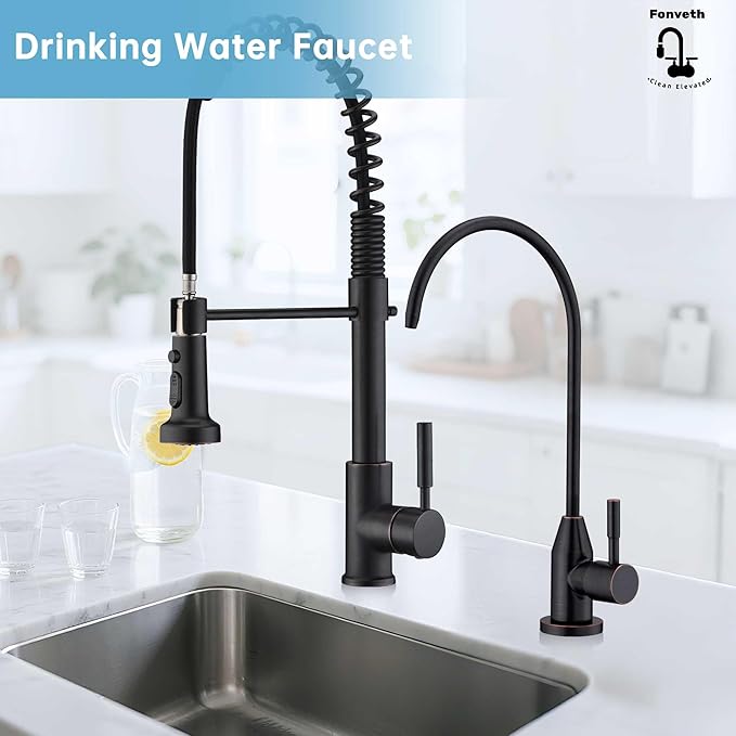 Drinking Water Faucet, 304 Stainless Steel Oil Rubbed Bronze RO Faucet Modern for Under Sink Water Filter System Non-Air Gap 360-degree Swivel Spout