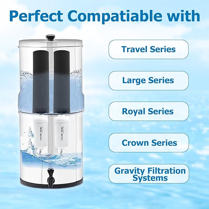 Fluoride Water Filter, Replacement for Berkey® PF-2® Elements, Berkey® Gravity Filtration System, including Big, Travel, Royal, Imperial and Crown Series, Natural filter material, Pack of 4