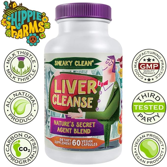 Liver Cleanse Support Supplement w Milk Thistle - Nature's Secret Agent Blend - 60 Vegan Capsules