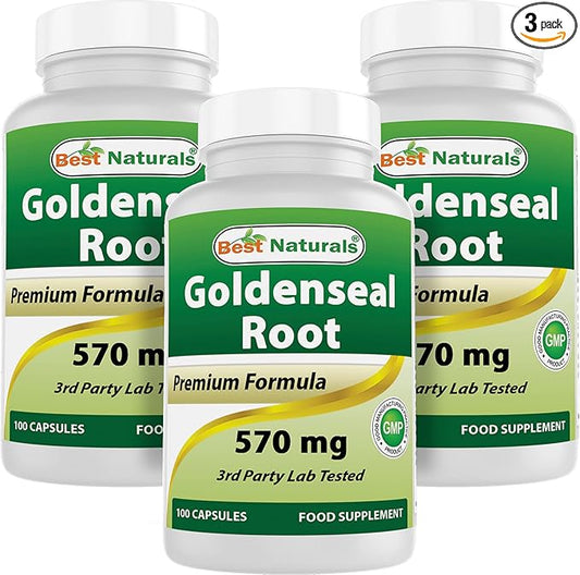 Best Naturals Goldenseal Root 570 mg (Non-GMO) 100 Capsules (100 Count (Pack of 3))