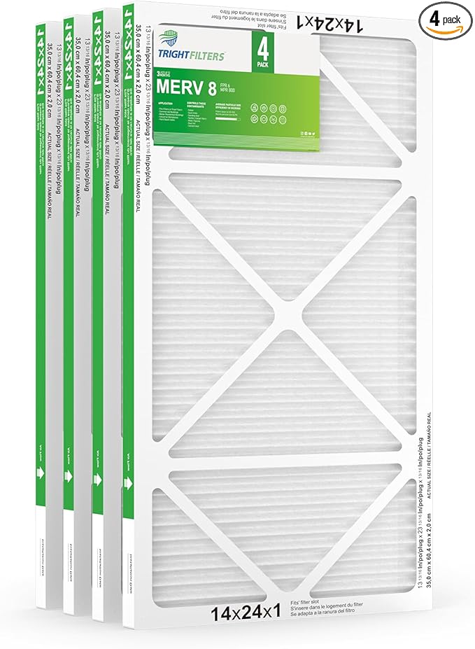 14x24x1 Air Filter 4 Pack, MERV 8 Pleated Dust Defense Air Filters Replacement Air Conditioner HVAC AC Furnace Filter, Durable and Lightweight