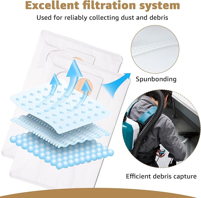 191C26-2 filter bag replacement - Compatible with XCV17/XCV18 18V X2 LXT makita backpack vacuum Heavy-duty filtration, long-lasting durability-5-pack