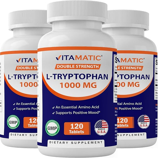 Vitamatic L-Tryptophan 1000mg 120 Tablets (120 Tablets (Pack of 1)) (3 Bottles)