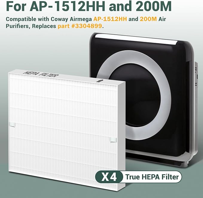 4 Pack AP-1512HH Ture Hepa Filter Replacement For Coway Airmega AP-1512HH Air Purifier, Ap-1512HH-FP, Item Part # 3304899, H13 Hepa Filter Only