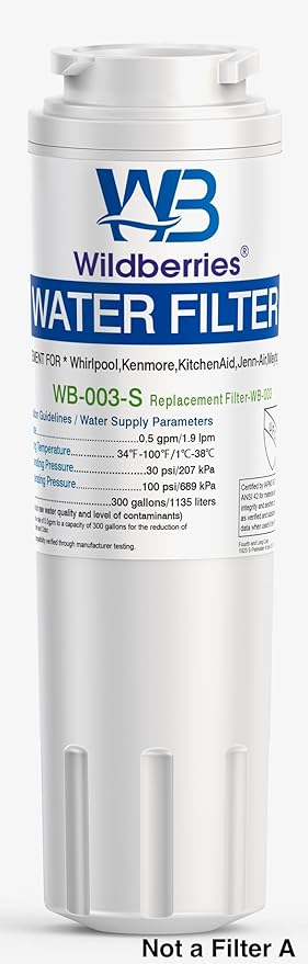 Wildberries UKF8001 Refrigerator Water Filter 4 Replacement for Whirlpool®, EveryDrop® EDR4RXD1, WHR4RXD1, 4396395, WRF535SWHZ00 to WRF535SWHZ10, WRF555SDFZ00 to WRF555SDFZ15, FMM-2, 46-9006, 1-PACK