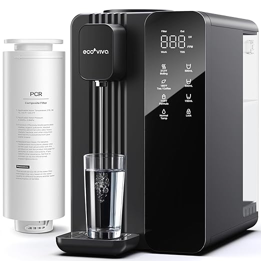 Ecoviva Mate 4 Countertop Reverse Osmosis Water Filter System with UV, BPA Free, 7-Stage Filter, Pure and Clean Water 3:1, Instant-Hot, Indoor No Installation, Meet NSF/ANSI 58 Desktop Water Purifier