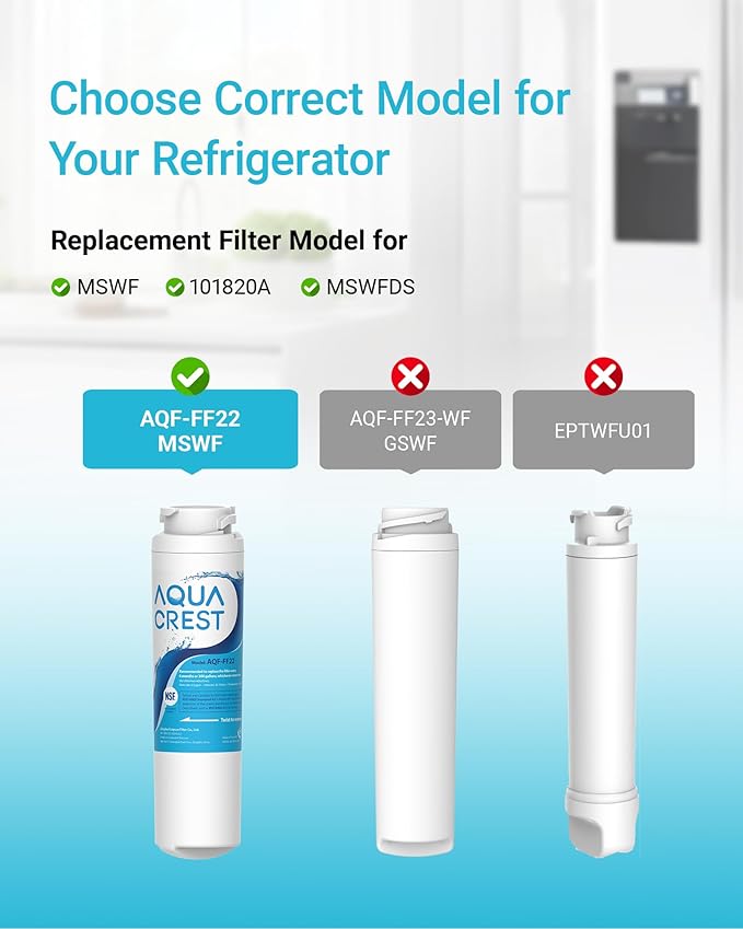 AQUA CREST MSWF Refrigerator Water Filter, Replacement for GE® MSWF, 101820A, 101821B, RWF1500A, Pack of 3