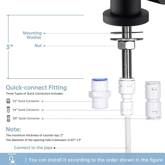 Drinking Water Faucet, Black RO Faucet Modern for Under Sink Water Filter System Non-Air Gap 360-degree Swivel Spout