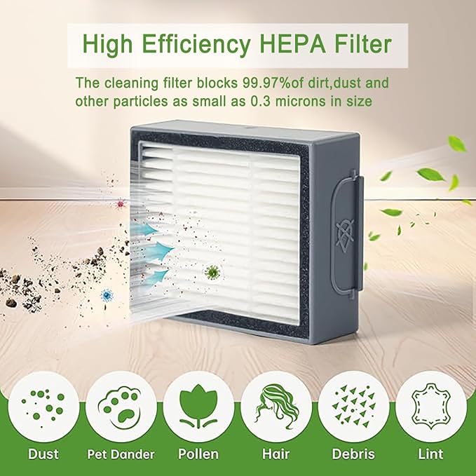 Compatible with Robot E, I & J Series, e5 e6 e7 i1 i1+ i2 i3 i3+ i4 i4+ i6 i6+i7 i7+ i8 i8+ Combo i5 i5+j5 j5+Robot Vacuum, Dual Multi-Surface Rubber Brushes & 8 HEPA Filter & 8 Edge-Sweeping Brushes