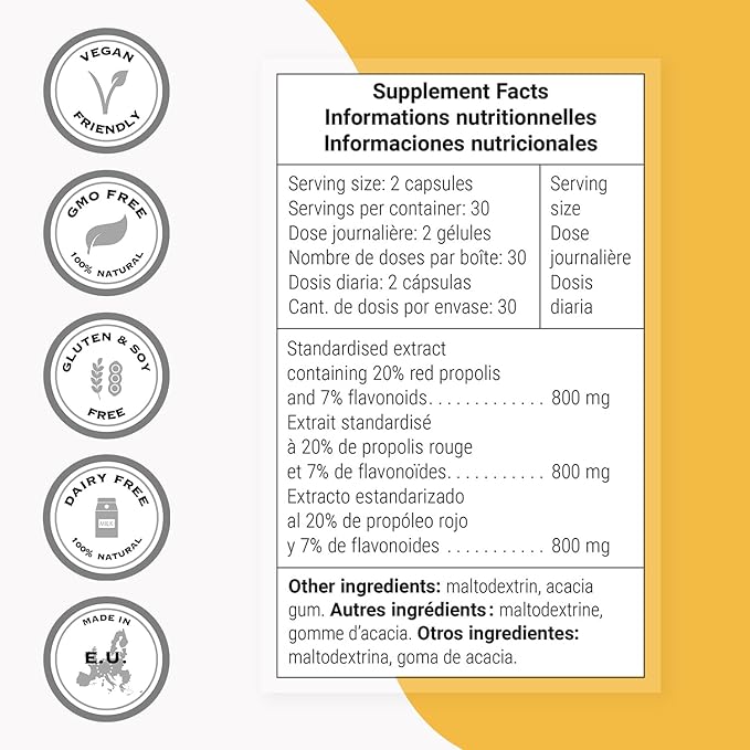 Supersmart - Red Propolis 800mg per Day (High Potency) - Natural Red Propolis Brazil Supplement - 300 Synergistic Antioxidants | Non-GMO & Gluten Free - 60 Vegetarian Capsules