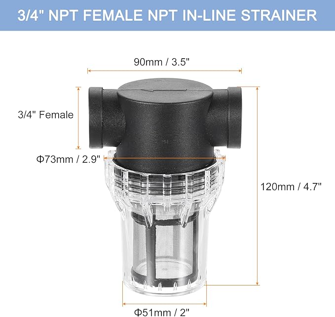 uxcell Pressure Washer Filter 3/4" NPT Female Thread, Inline Mesh Strainer Attachment, Stainless Steel Screen with Sealant Tape for Outdoor Gardening Inlet Water (Size:80 Mesh)