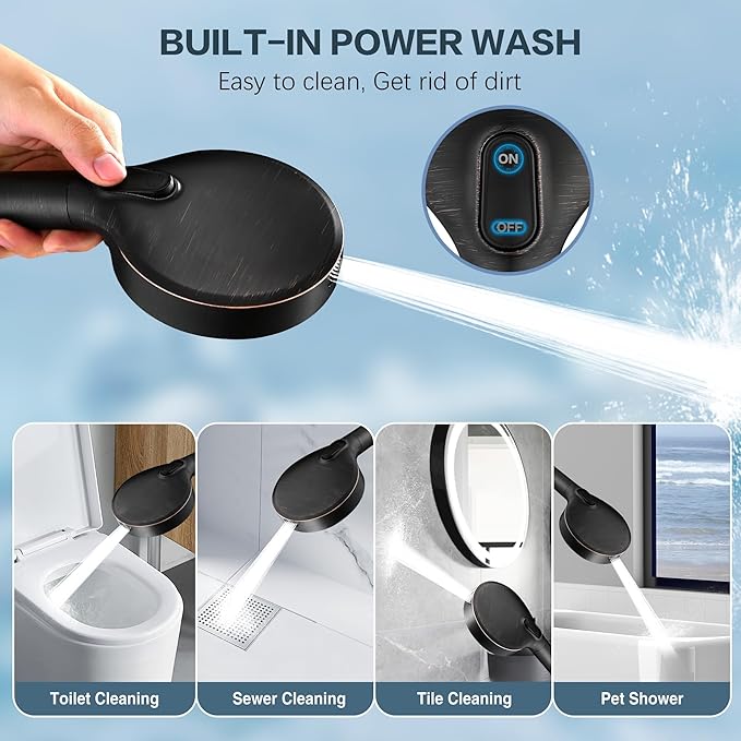 BRIGHT SHOWERS Filtered Shower Head with Handheld, High Pressure 9 Spray Mode Showerhead with Long Hose and Bracket, Water Softener Filters Beads for Hard Water - Removes Chlorine, Oil-Rubbed Bronze