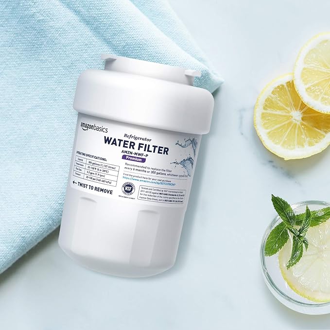 Amazon Basics Replacement Water Filter Cartridge Compatible with GE MWF Refrigerator- Pack of 1, Premium Filtration