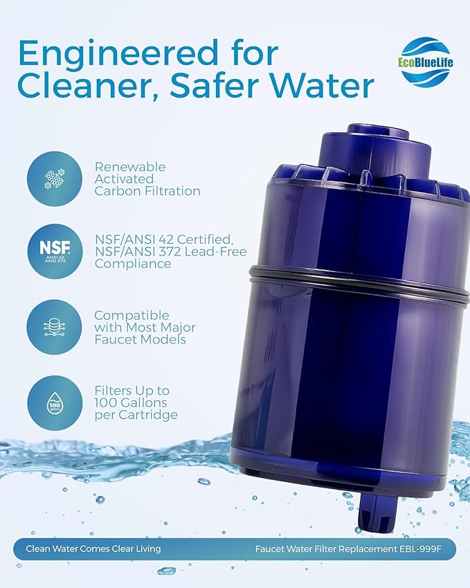 EcoBlueLife Faucet Water Filter Replacement - Certified for Chlorine Reduction & Lead-Free Compliance Faucet Filter - Easy Install Water Filtration System Compatible with Multiple Models (Pack of 4)