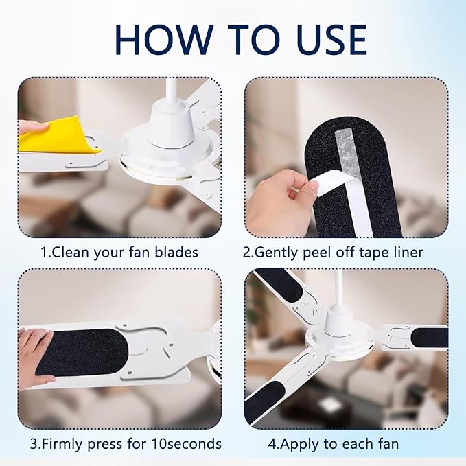 15 Pcs Ceiling Fan Filters for Blades, Fan Filters for Ceiling Fan Blades, Activated Coconut Charcoal Air Purifier Pads - Easy-Stick Universal, Unscented