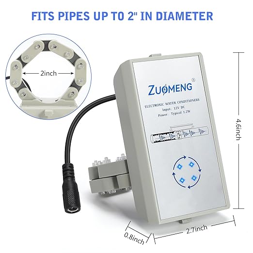 Electronic Water Descaler, Zuomeng Whole House Descaler with High Efficiency in Dissolving Scale for 5000-10000 sq ft Homes, 2” Pipes, Water Softener Alternative, No Chemicals, Salt or Filters