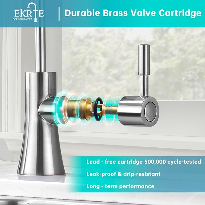 EKRTE Brass Drinking Water Faucet, Filtered Water Reverse Osmosis RO Faucet for Kitchen Sink, Brushed Nickel Reverse Osmosis Tap for Kitchen Sink