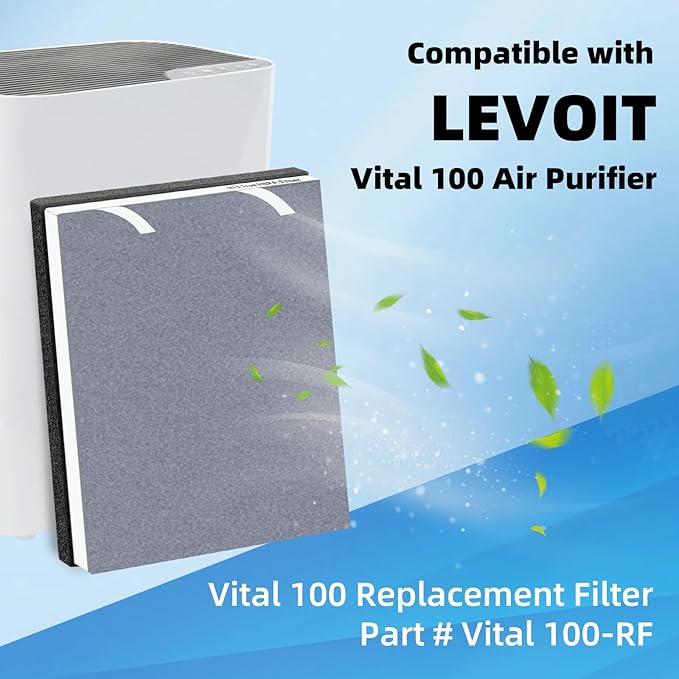 2 Pack Vital 100 Replacement Filter Compatible with LEV.OIT Vital 100, H13 True HEPA High-Efficiency and Activated Carbon Vital 100 Filter,Part # Vital 100-RF