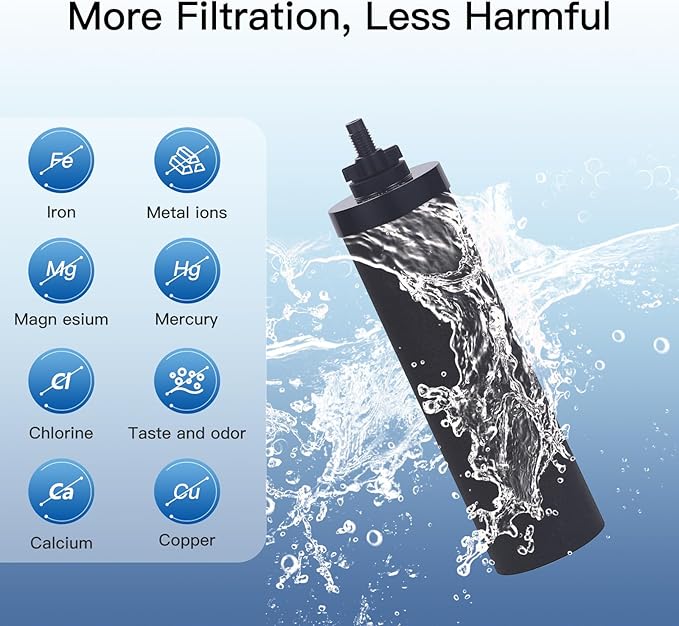 2-9BB Water Filters, Black 2-9BB Purification Elements Certified by NSF/ANSI 42, for Berkey 2-9BB Black Filters Replacement Compatible with Berkey Gravity Filtration System (Pack of 4), Large