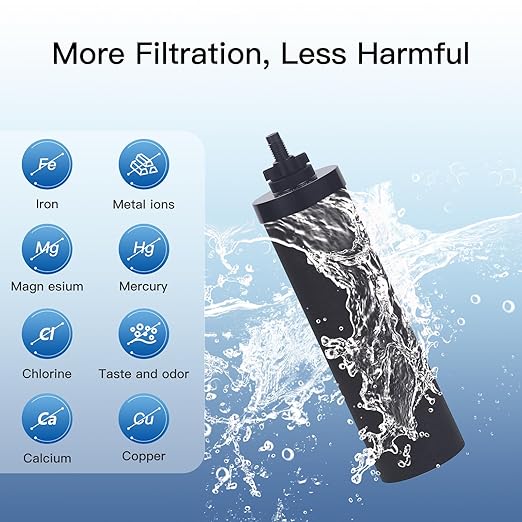 2.25G Stainless Steel Gravity-Fed Water Filter System with 2 Black Purification Filter and Metal Spigot, NSF/ANSI 42 Certification, Reduces up to 99% of Chlorine, for Home, Camping, Outdoor