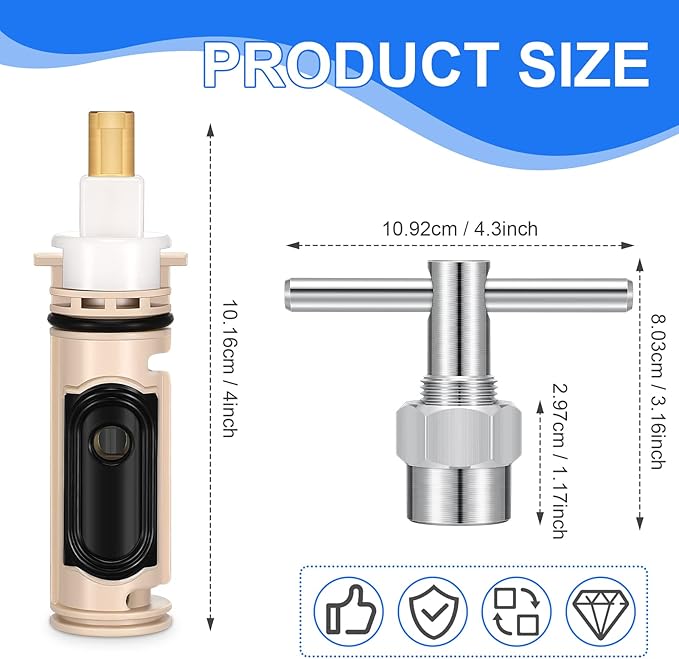2 Pcs Shower Replacement Cartridge Compatible with Moen1222 with Puller & Retainer Clip Tub and Repair Kit for One Handle Faucet, Bathtub Shower Valve Parts and Removal Tool, Brass and Plastics